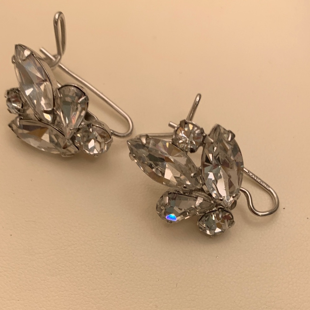 Judith McCann Wingback Rhinestone Clip Earrings Vintage